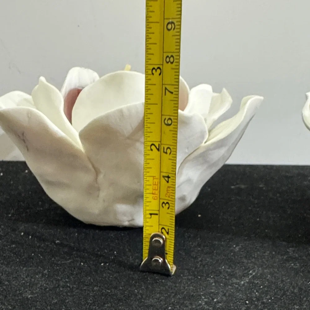Threshold Tealight Candle Holder Porcelain White Flower Decoration (pair)